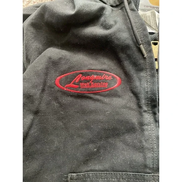 Carhartt Canvas Hooded Coat Logo Black Jacket Lined L J25 DKB - Picture 3 of 8